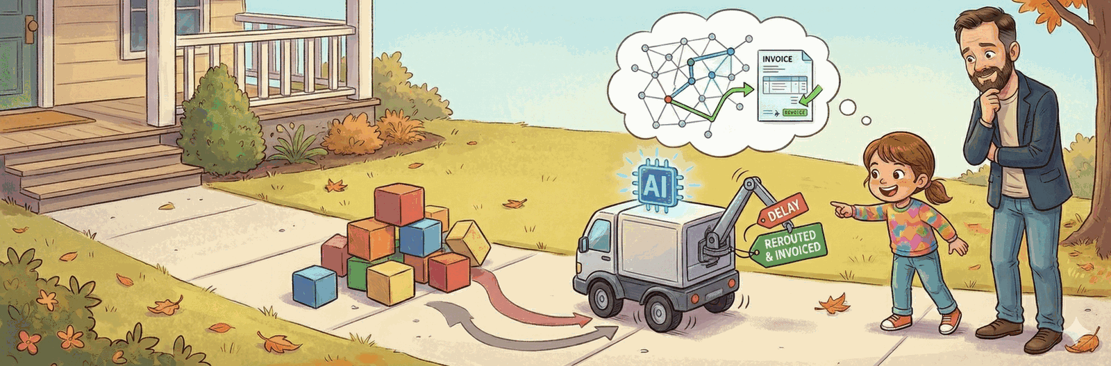 AI logistics system that automatically reroutes and adjusts invoices