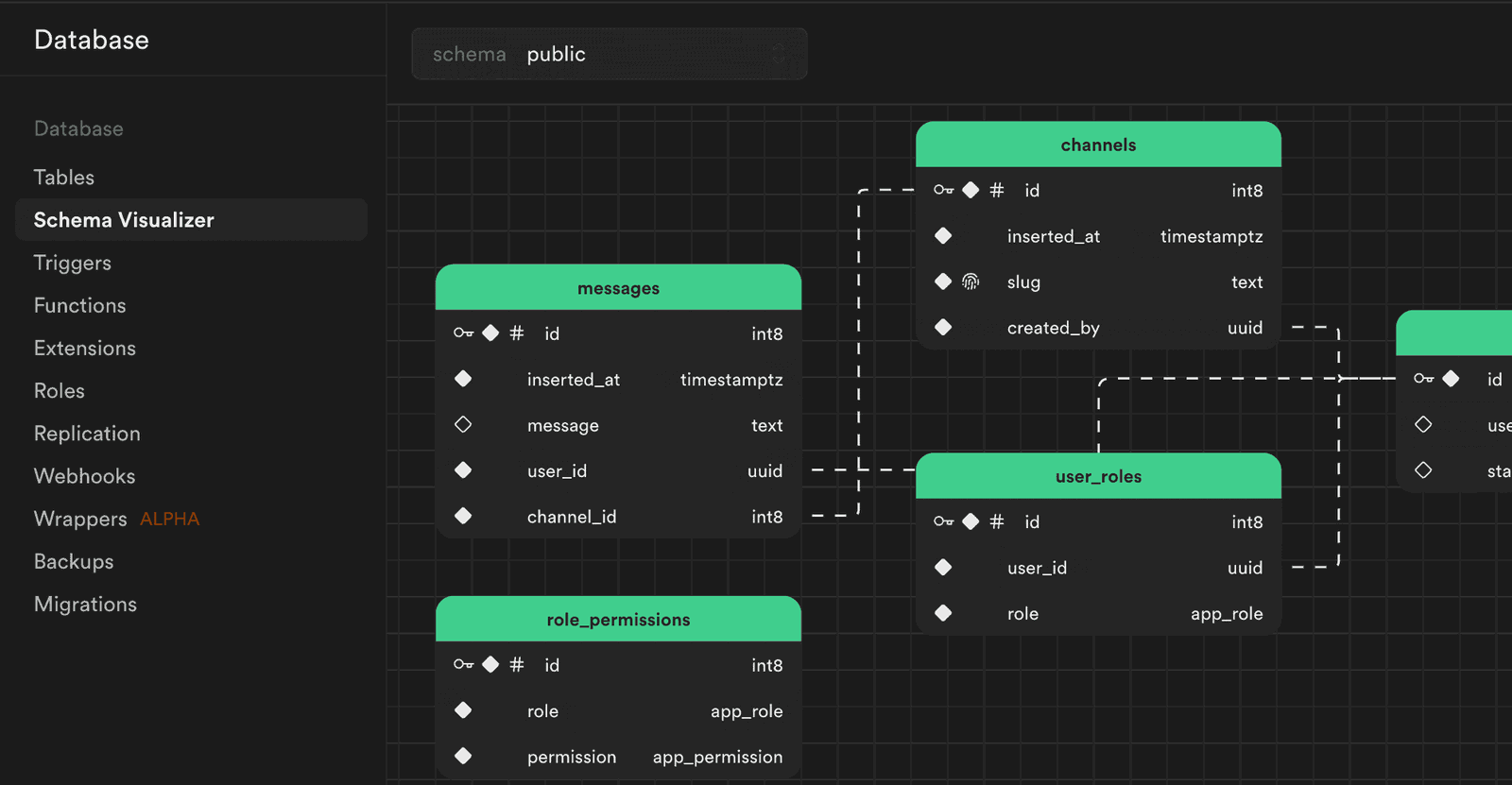 Supabase database schema visualizer